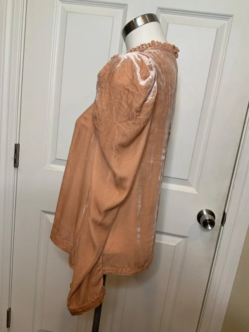 Ulla Johnson Peach Silk Velvet Puff Sleeve Ruffle Giles Blouse, Size 0